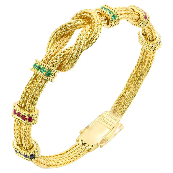 Georgios Collections 18 Karat Yellow Gold Sapphire, Emerald and Ruby Bracelet