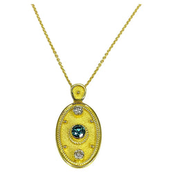 Georgios Collections 18 Karat Yellow Gold White and Blue Diamond Oval Pendant