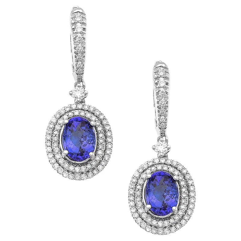 Georgios Collections 18 Karat White Gold Oval Tanzanite Earrings with Diamonds