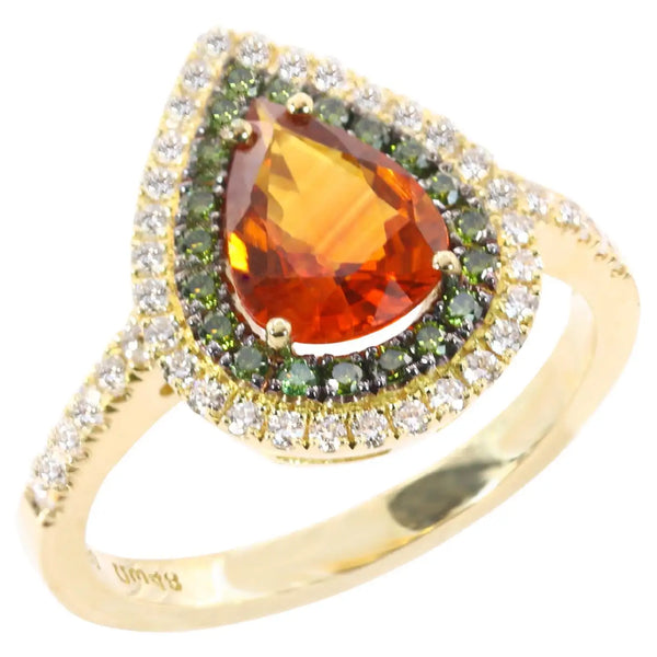 Georgios Collections 18 Karat Yellow Gold Orange Sapphire & Green Diamods Ring