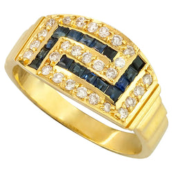 Georgios Collections 18 Karat Yellow Gold Diamond Sapphire Greek Key Band Ring