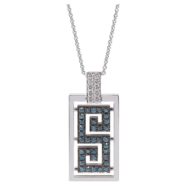 Georgios Collections 18 Karat White Gold Greek Key Design Blue Diamond Pendant