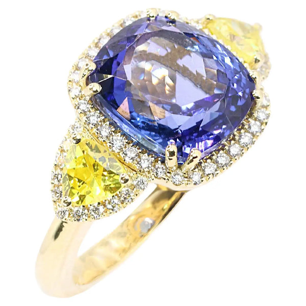 Georgios Collections 18 Karat Yellow Gold Tanzanite Ring with Yellow Sapphires