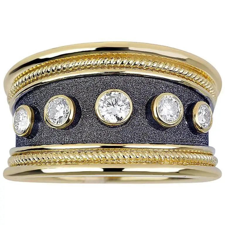 Georgios Collections 18 Karat Yellow Gold Diamond Two-Tone Rhodium Band Ring