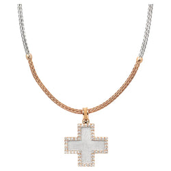 Georgios Collection 18 Karat Rose Gold Diamond Granulated Cross with Chain