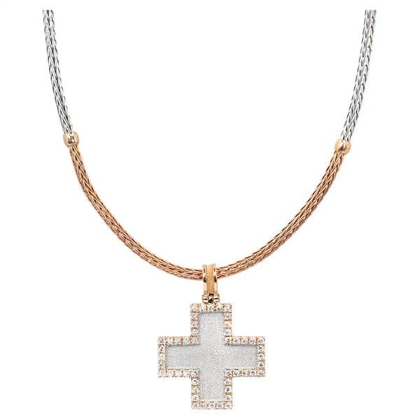 Georgios Collection 18 Karat Rose Gold Diamond Granulated Cross with Chain