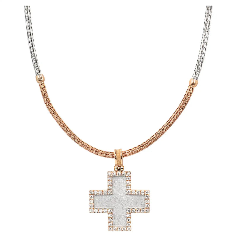 Georgios Collection 18 Karat Rose Gold Diamond Granulated Cross with Chain