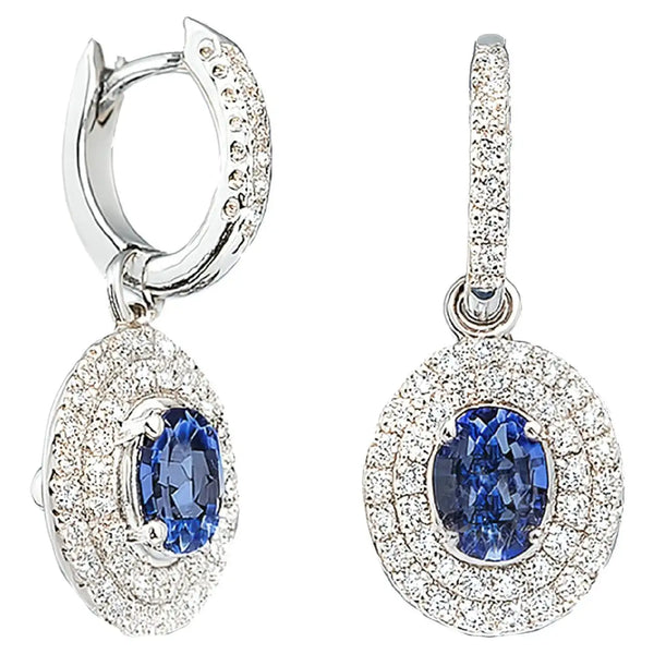 Georgios Collections 18 Karat White Gold Oval Sapphire Earrings with Diamonds