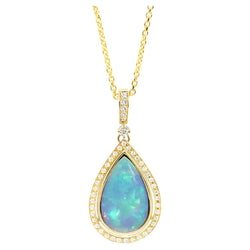 Georgios Collection 118 Karat Yellow Gold Pendant with Pear Opal and Diamonds