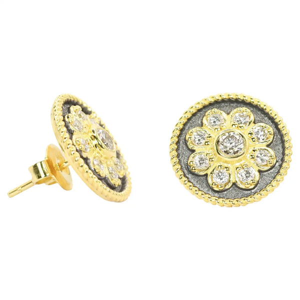 Georgios Collections 18 Karat Yellow Gold Diamond Earrings with Black Rhodium