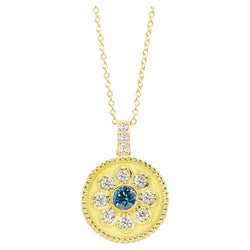 Georgios Collections 18 Karat Yellow Gold Flower Blue and White Diamond Pendant