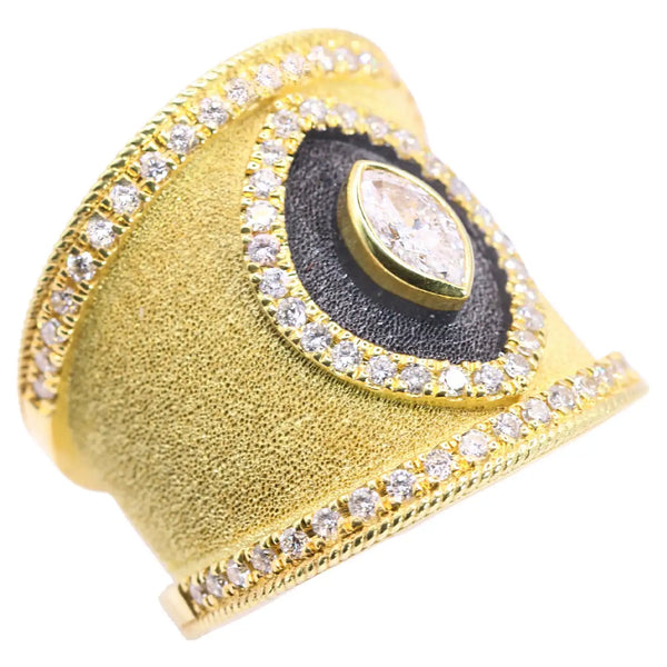 Georgios Collections 18 Karat Yellow Gold Navette Diamond Ring and Black Rhodium