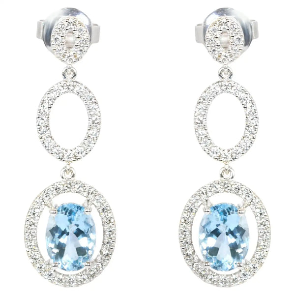 Georgios Collections 18 Karat White Gold Oval Aquamarine Earrings with Diamonds
