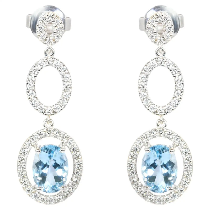 Georgios Collections 18 Karat White Gold Oval Aquamarine Earrings with Diamonds