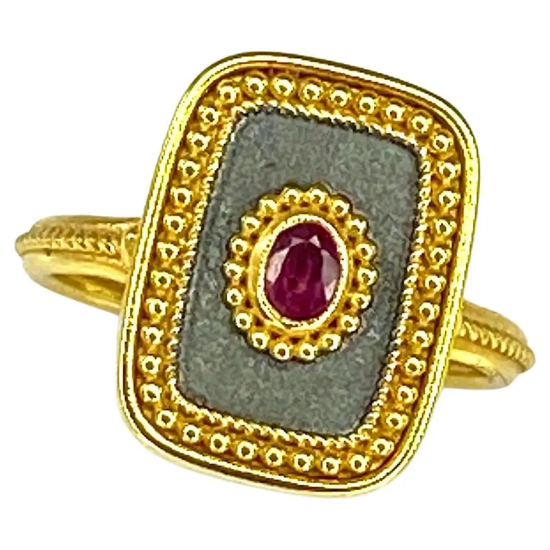 Georgios Collections 18 Karat Yellow Gold and Black Rhodium Ruby Ring