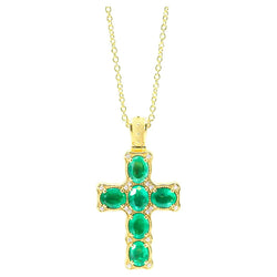 Georgios Collections 18 Karat Yellow Gold Emerald Cross Necklace with Chain