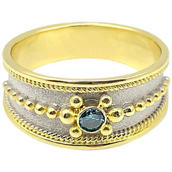 Georgios Collections 18 Karat Two-Tone Gold Blue Diamond Thin Band Ring