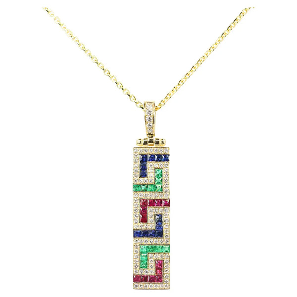 Georgios Collections 18 Karat Yellow Gold Greek Key Diamond Pendant Necklace