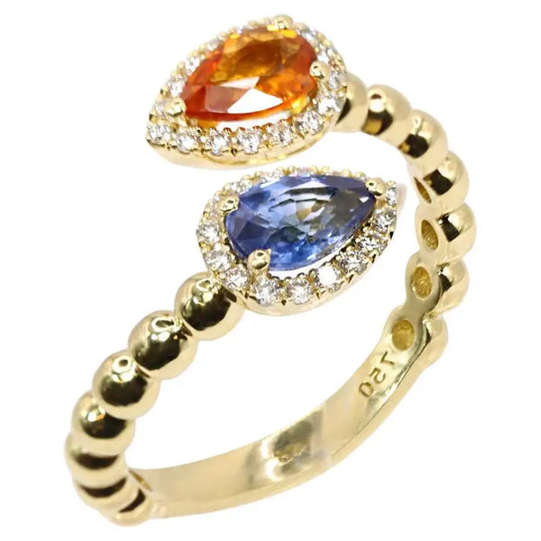 Georgios Collections 18 Karat Yellow Gold Pear Orange and Blue Sapphire Ring