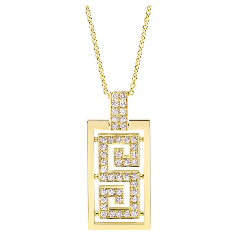 Georgios Collections 18 Karat Yellow Gold Greek Key Design Diamond Pendant