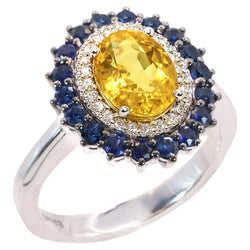 Georgios Collections 18 Karat White Gold Oval Yellow Sapphire Ring with Diamonds
