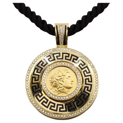 Georgios Collections 18 Karat Gold Diamond Coin Pendant of Alexander with Enamel