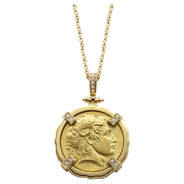 Georgios Collections 18 Karat Yellow Gold Diamond Coin Pendant of Alexander