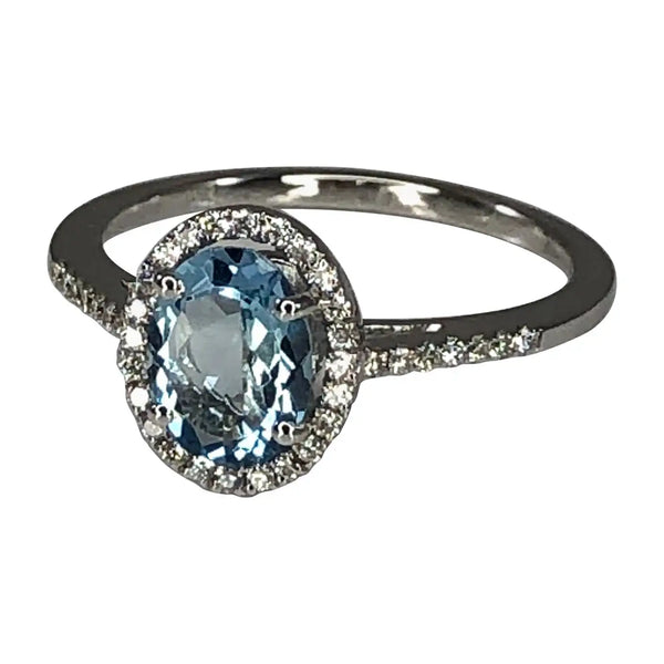 Georgios Collections 18 Karat White Gold Aquamarine Solitaire Ring with Diamonds