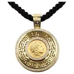 Georgios Collections 18 Karat Gold Diamond Coin Pendant of Alexander with Cord