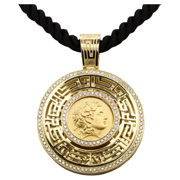 Georgios Collections 18 Karat Gold Diamond Coin Pendant of Alexander with Cord