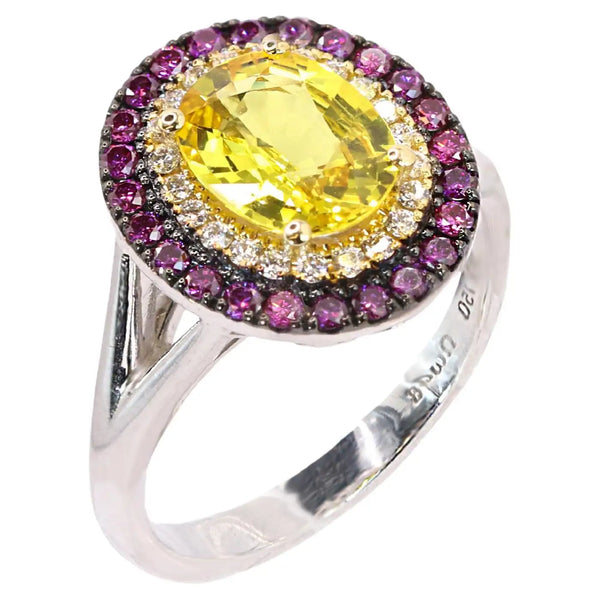 Georgios Collections 18 Karat White Gold Yellow Sapphire & Purple Diamonds Ring