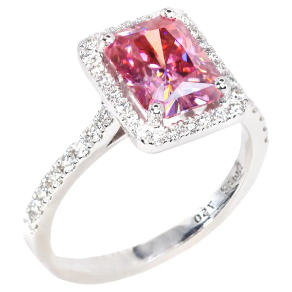 Georgios Collections 18 Karat White Gold Pink Moissanite Ring with Diamonds