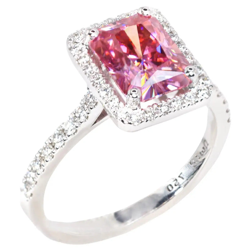 Georgios Collections 18 Karat White Gold Pink Moissanite Ring with Diamonds