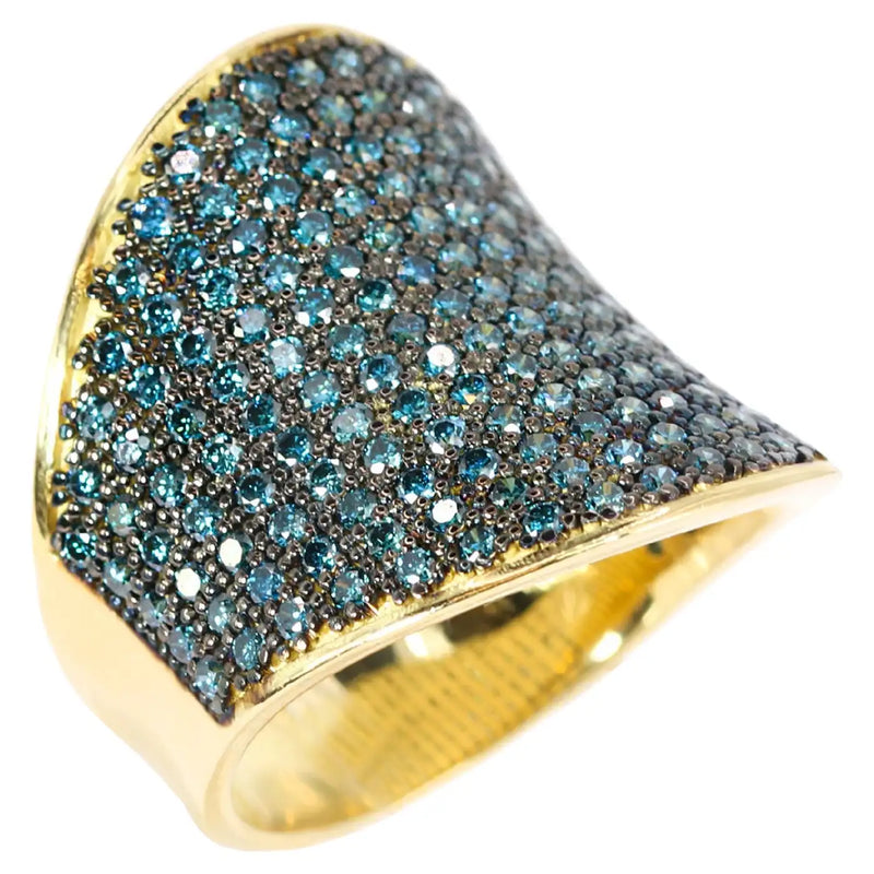 Georgios Collections 18 Karat Yellow Gold Pave Blue Diamonds Ring