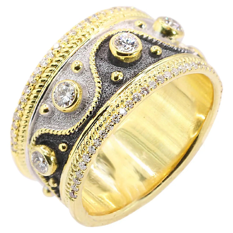 Georgios Collections 18 Karat Yellow Gold Diamond Ring with Black, White Rhodium