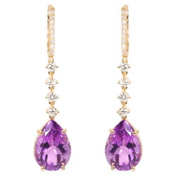 Georgios Collections 18 Karat Rose Gold Long Pear Amethyst Earrings with Diamond
