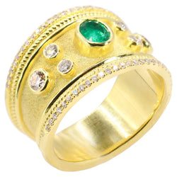 Georgios Collections 18 Karat Yellow Gold Byzantine Emerald and Diamond Ring