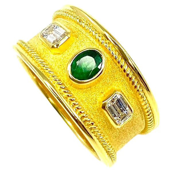 Georgios Collections 18 Karat Yellow Gold Emerald and White Diamond Ring