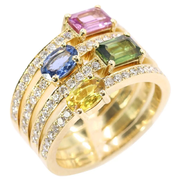 Georgios Collections 18 Karat Yello Gold Diamond Multi-Color Sapphire Ring