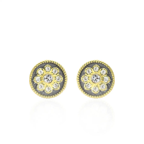 Georgios Collections 18 Karat Yellow Gold Diamond Earrings with Black Rhodium