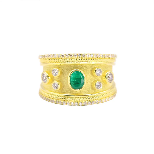 Georgios Collections 18 Karat Yellow Gold Byzantine Emerald and Diamond Ring