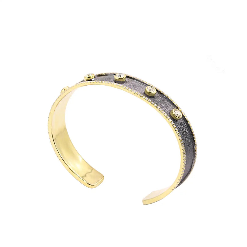 Georgios Collections 18 Karat Yellow Gold Black Rhodium Diamond Bangle Bracelet