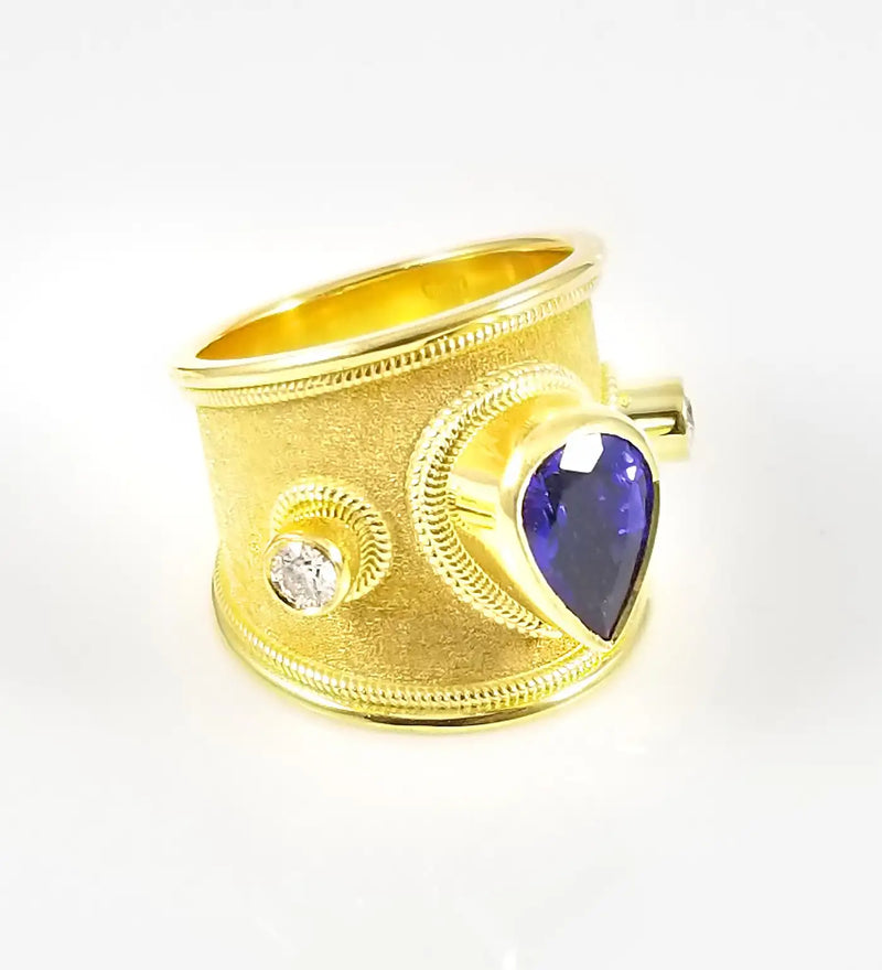 Georgios Collections 18 Karat Yellow Gold Tanzanite and Diamond Wide Band Ring