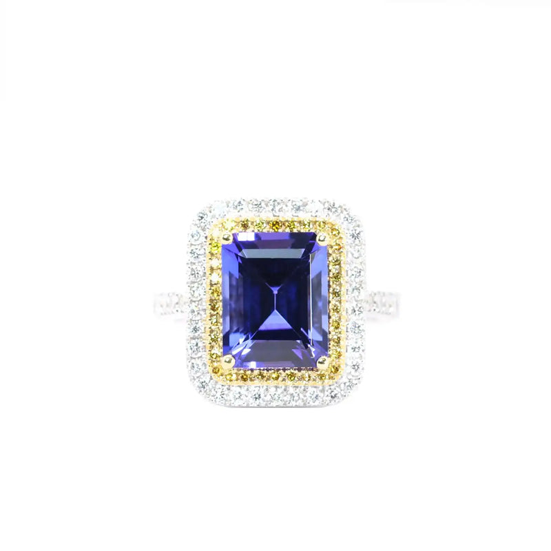 Georgios Collections 18 Karat White Gold Tanzanite Ring with Yellow Diamonds