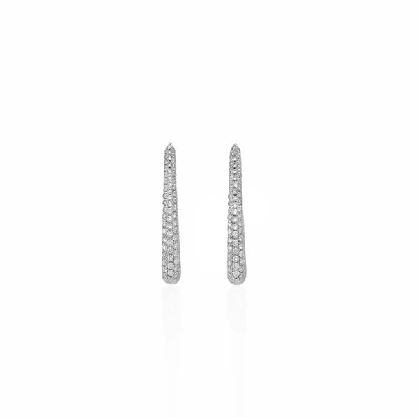 Georgios Collections 18 Karat White Gold Long Oval Hoop Diamond Earrings