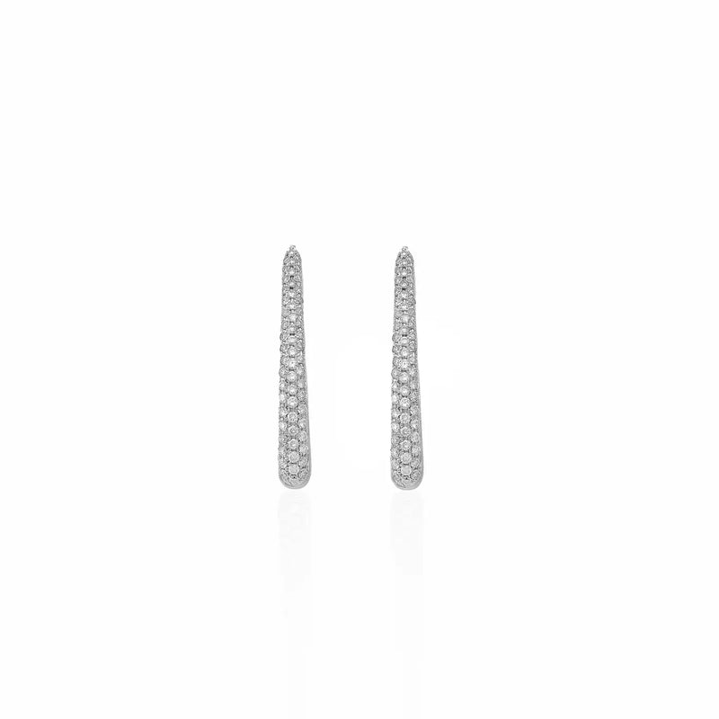 Georgios Collections 18 Karat White Gold Long Oval Hoop Diamond Earrings