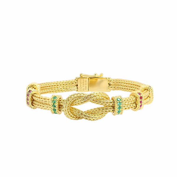 Georgios Collections 18 Karat Yellow Gold Sapphire, Emerald and Ruby Bracelet