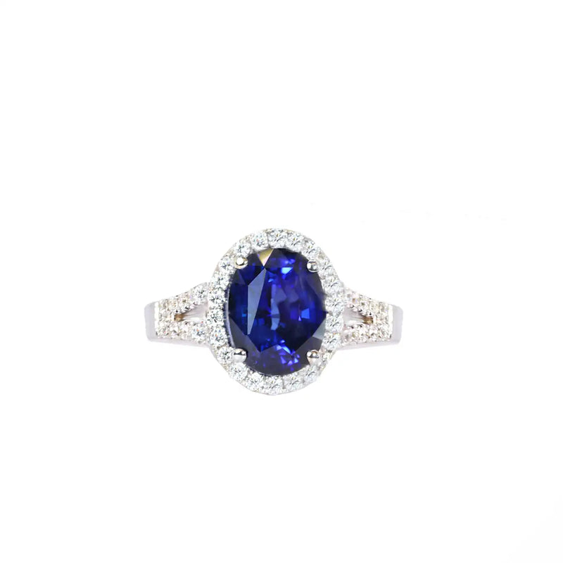 Georgios Collections 18 Karat White Gold Oval Sapphire Ring with Diamonds
