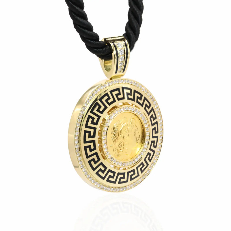 Georgios Collections 18 Karat Gold Diamond Coin Pendant of Alexander with Enamel