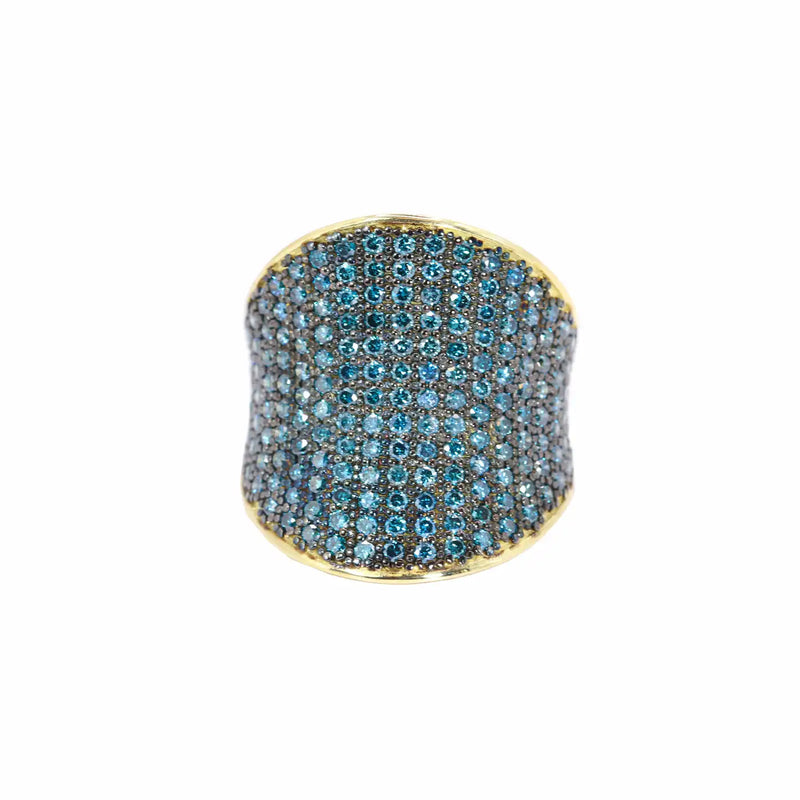 Georgios Collections 18 Karat Yellow Gold Pave Blue Diamonds Ring